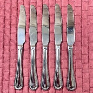 Oneida Countess Stainless 5 Dinner Knives Beaded Glossy Flatware